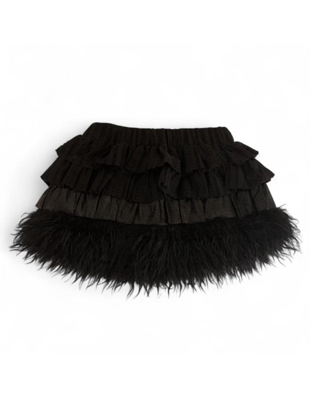 ariadnaw black faux fur layered mini skirt